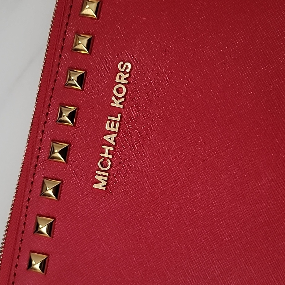 Michael Kors Jet Set Selma Xl Red Leather Gold St… - image 3